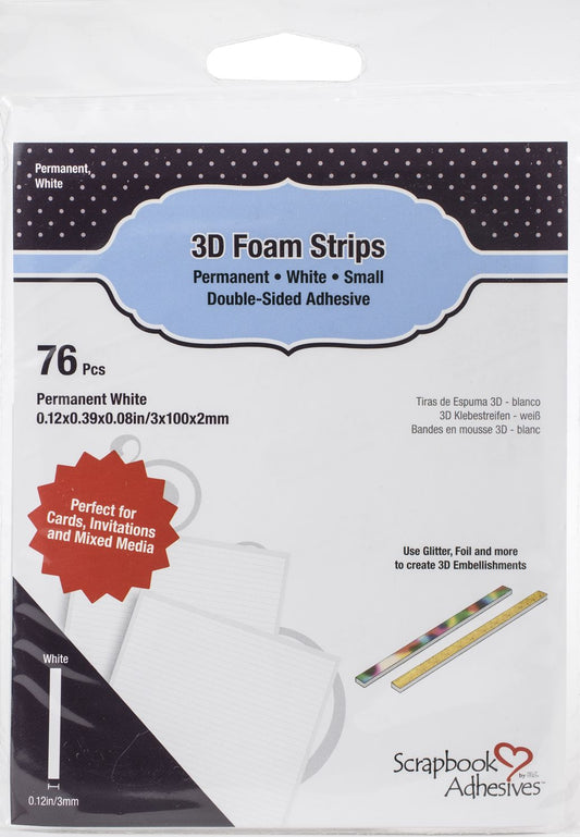 Scrapbook Adhesives - 3D Foam Strips - Permanent White 3mm