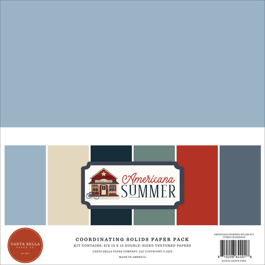 Carta Bella - 12x12 Coordinating Solids Paper Pack - Americana Summer
