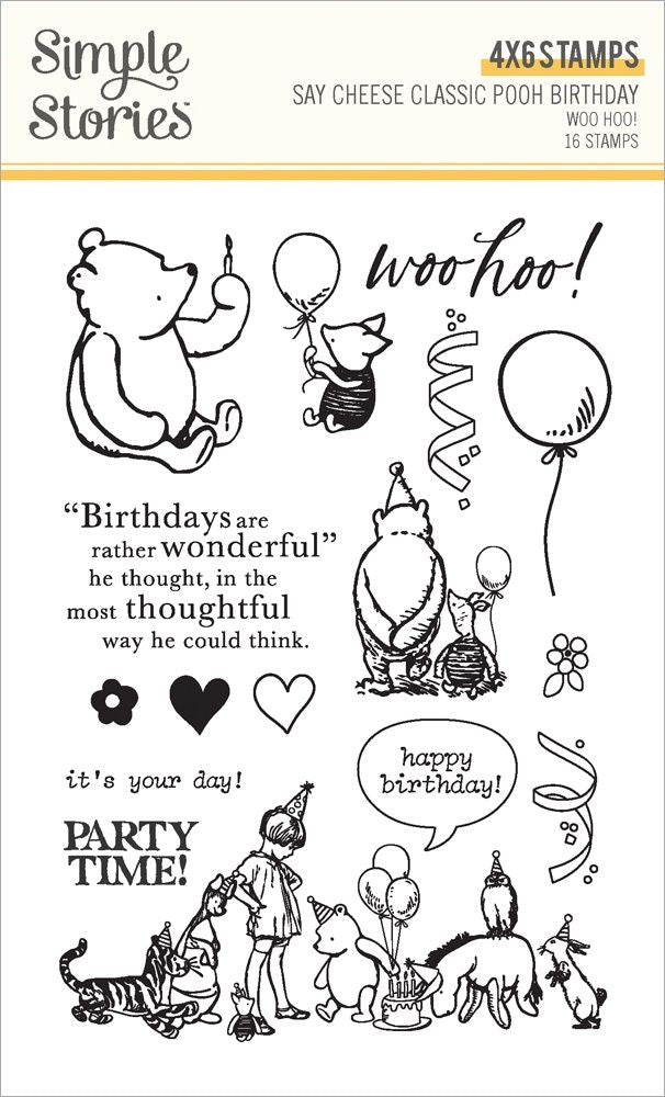 Simple Stories - Photopolymer Clear Stamps - Say Cheese Classic Pooh Birthday - Woo Hoo!