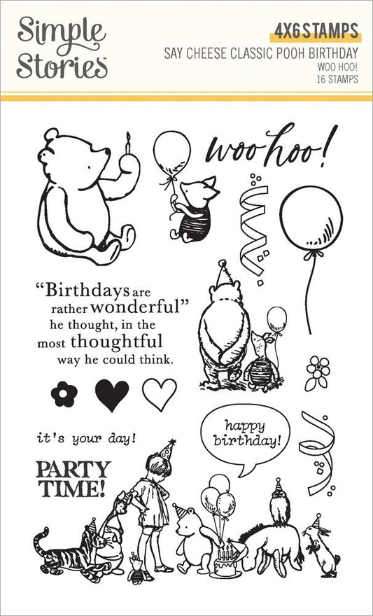 Simple Stories - Photopolymer Clear Stamps - Say Cheese Classic Pooh Birthday - Woo Hoo!