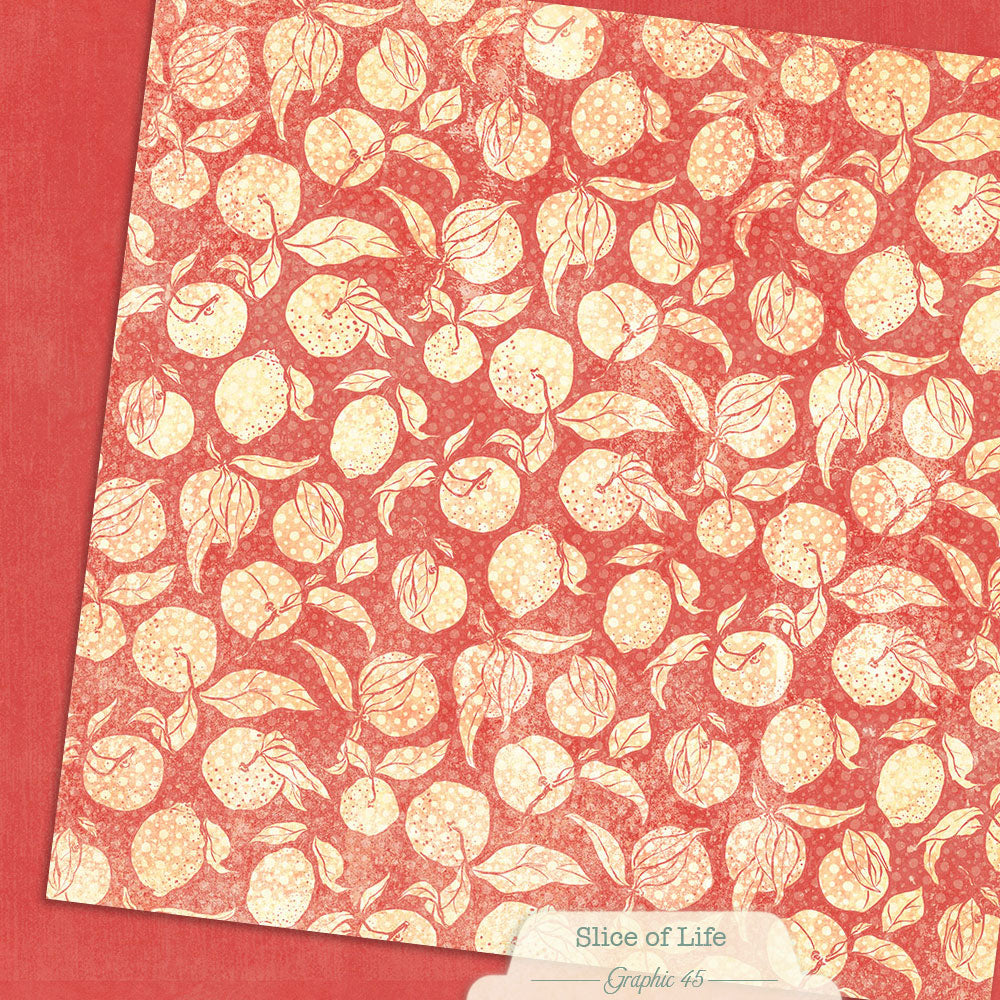 Graphic 45 - Slice of Life - Pomegranate Red Pattern & Solid Sheet