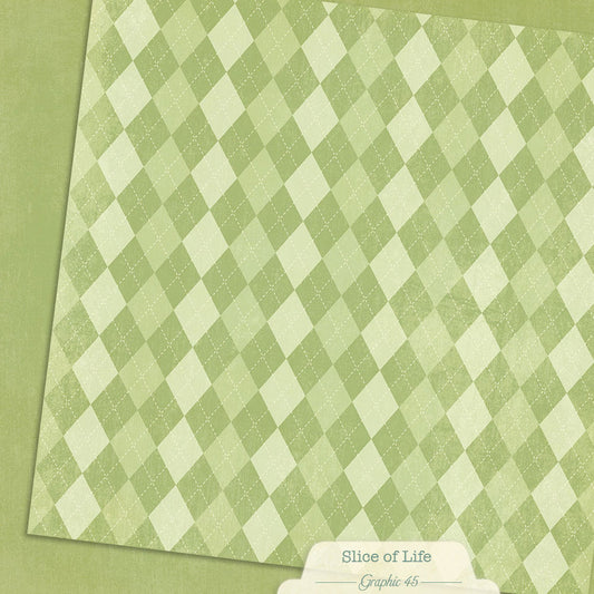 Graphic 45 - Slice of Life - Green Apple Pattern & Solid Sheet