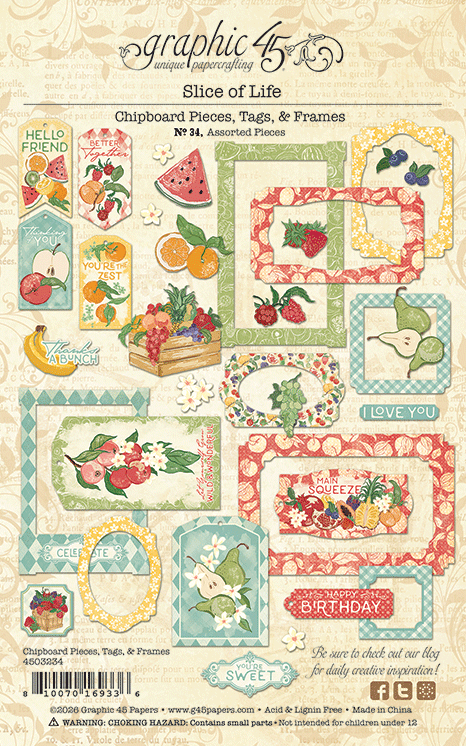 Graphic 45 - Chipboard Pieces, Tags & Frames - Slice of Life