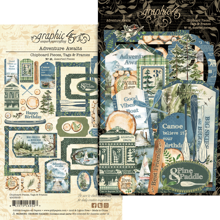Graphic 45 - Chipboard Pieces, Tags & Frames - Adventure Awaits