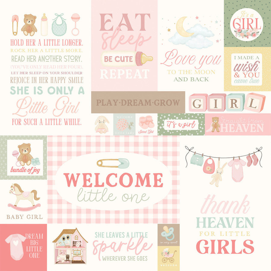 Carta Bella - Little Lullabies Baby Girl - Baby Girl Journaling Cards