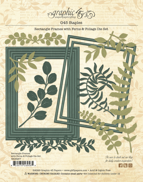 Graphic 45 - Die Set - Rectangle Frames with Ferns & Foliage
