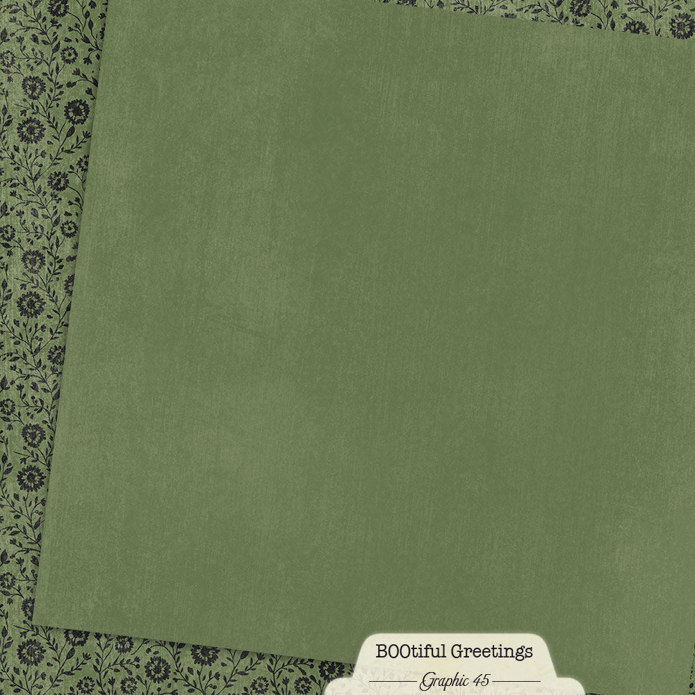Graphic 45 - BOOtiful Greetings - Gothic Green Pattern & Solid Sheet